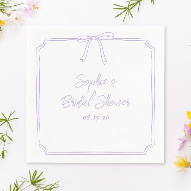 Servilleta De Papel Cute Lavender Simple Girly Bow Bridal Ducha (Add a soft, elegant touch to your bridal shower with these customizable lavender napkins.)