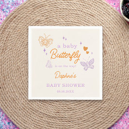 Servilleta De Papel Cute Lavender y Naranja Mariposa Baby Shower