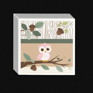 Servilleta De Papel Cute Lechuza Rosa Woodland Forest Baby Shower