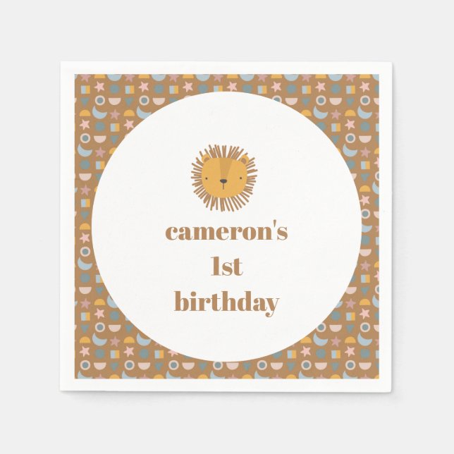 Servilleta De Papel Cute león bebé Personalizado animal Fiesta de cump (Anverso)