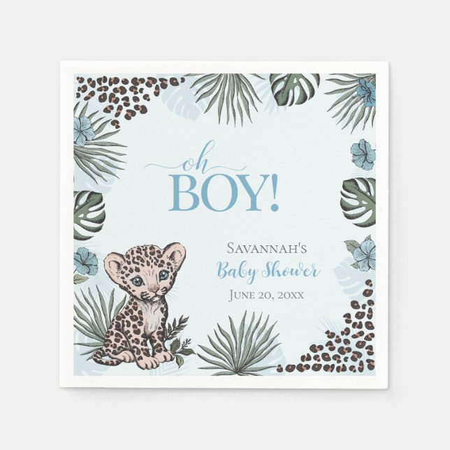 Servilleta De Papel Cute Leopard Cub Blue Baby Shower (Anverso)