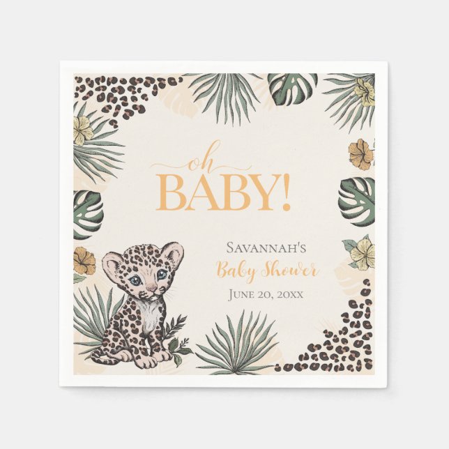 Servilleta De Papel Cute Leopard Cub Yellow Baby Shower (Anverso)