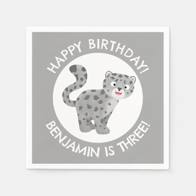 Servilleta De Papel Cute leopardo de las nieves, cumpleaños personaliz (Anverso)