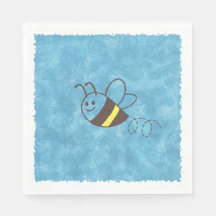 Servilleta De Papel Cute Little Bee Flying Blue Watercolor Baby Shower