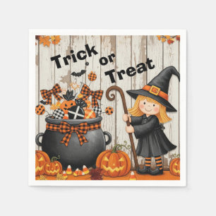 Servilleta De Papel Cute Little Bruja Trick or Treat. Halloween.
