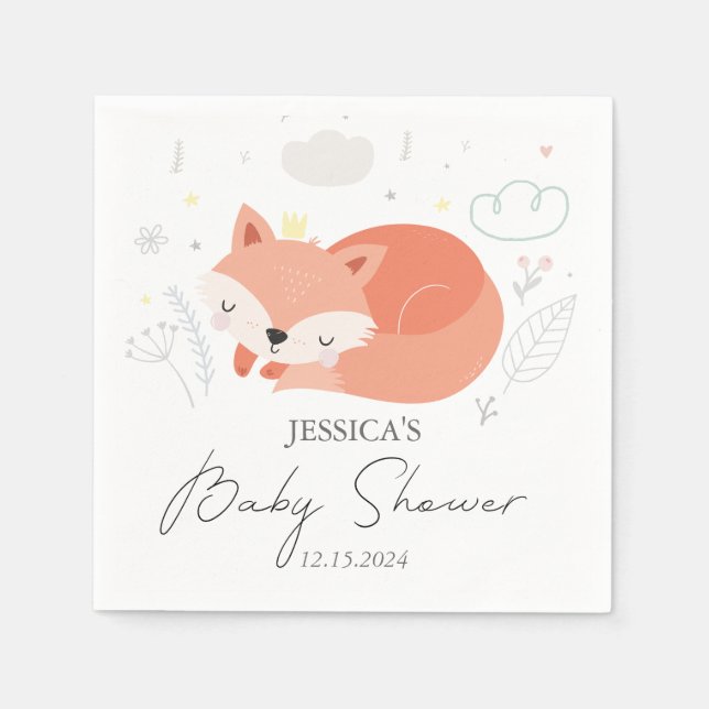 Servilleta De Papel Cute Little Fox Baby Shower (Anverso)