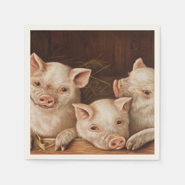 Servilleta De Papel Cute little piglets in a barn at the farm (Anverso)