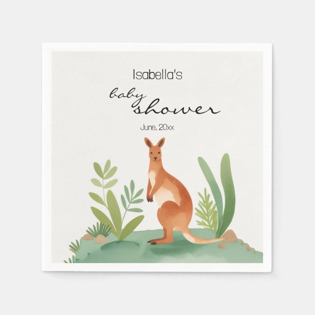 Servilleta De Papel Cute Little Watercolor Kangaroo Baby Shower (Anverso)