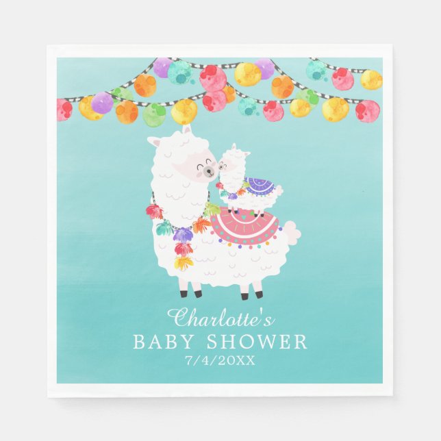 Servilleta De Papel Cute Llama Mama Baby Shower Paper Napkins (Anverso)