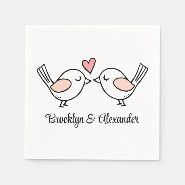 Servilleta De Papel Cute Love Birds Pink Black Lovebird Boda (Anverso)
