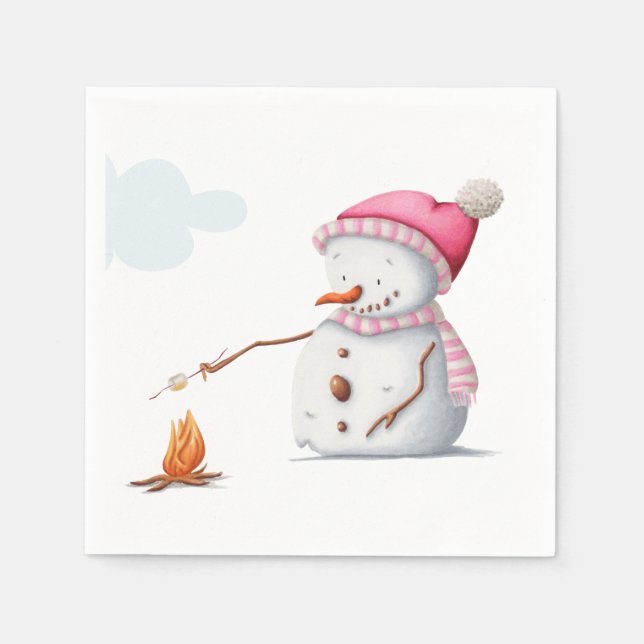 Servilleta De Papel Cute Marshmallow Snowman Winter (Anverso)