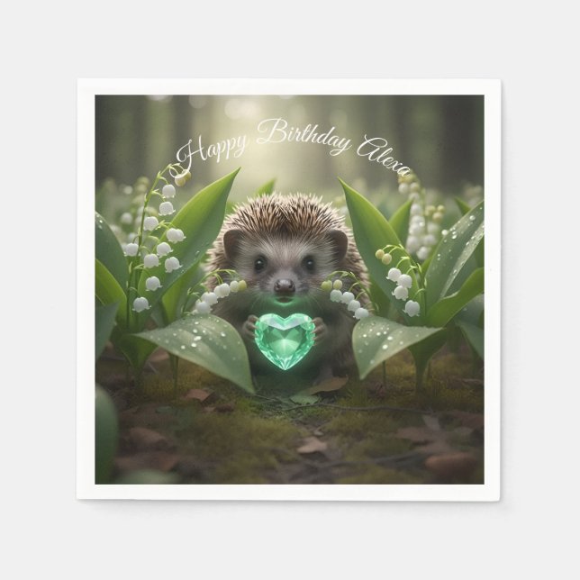 Servilleta De Papel Cute May Hedgehog con corazón de esmeralda (Anverso)