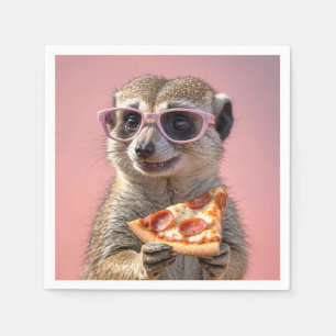 Servilleta De Papel Cute Meerkat con gafas y pizza