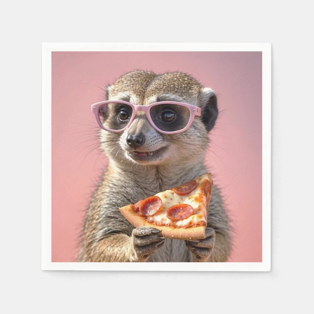 Servilleta De Papel Cute Meerkat con gafas y pizza (Anverso)