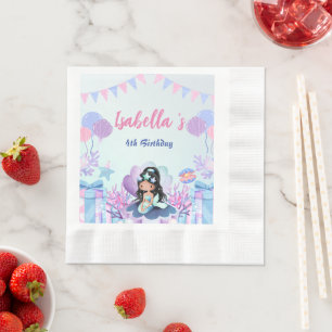 Servilleta De Papel Cute Mermaid Rainbow Watercolor Fiesta de cumpleañ