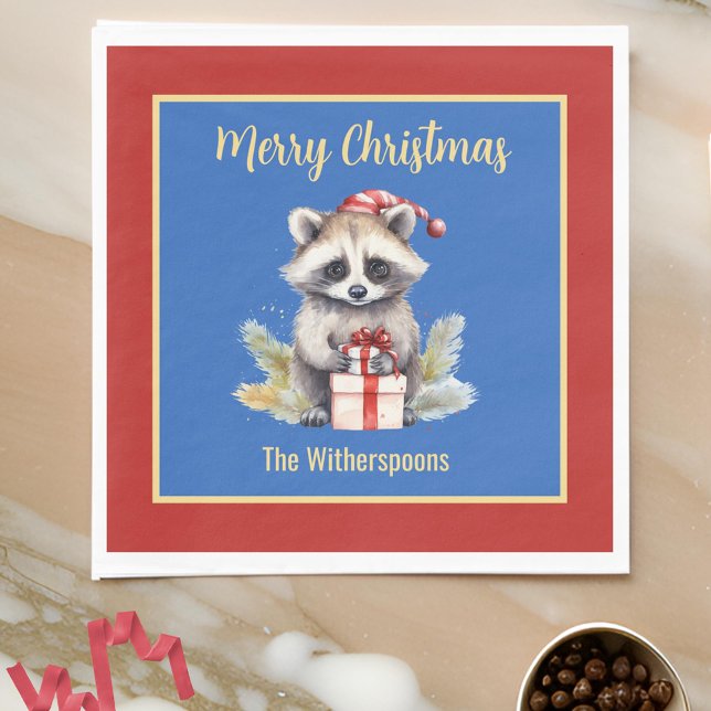 Servilleta De Papel Cute Merry Christmas Raccoon w Santa Hat Wildlife (Subido por el creador)