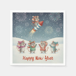 Servilleta De Papel Cute Mice Happy New Year Fireworks