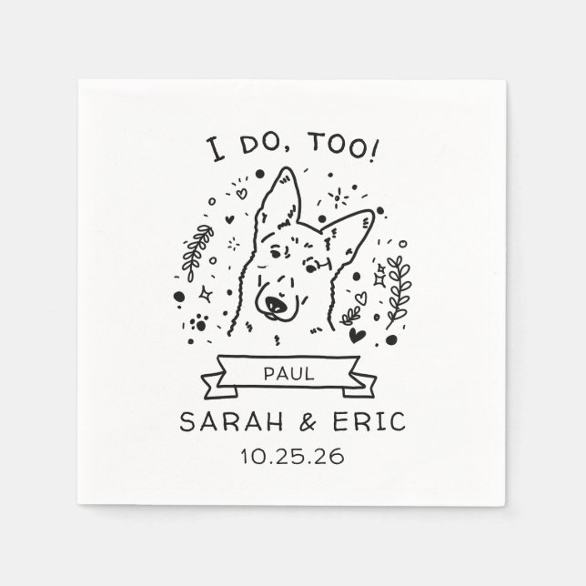 Servilleta De Papel Cute Minimal Doodle German Sherpherd Dog Boda (Anverso)