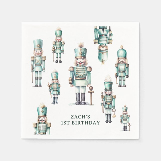 Servilleta De Papel Cute Mint Nutcracker Boy Birday Party (Anverso)