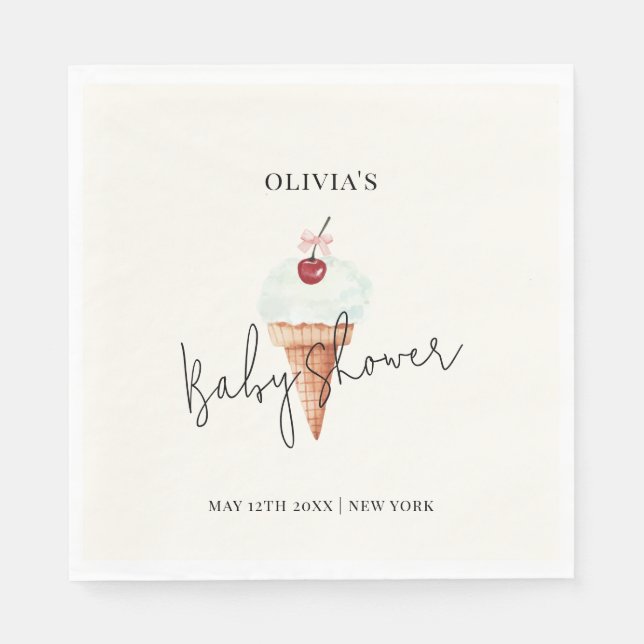 Servilleta De Papel Cute moderno Cherry Scoop Ice Cream Baby Shower (Anverso)