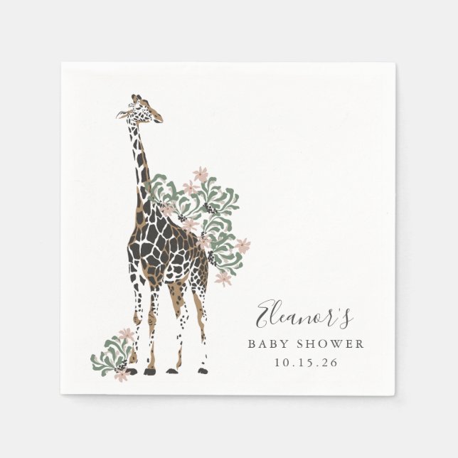 Servilleta De Papel Cute moderno Floral Giraffe Simple Baby Shower (Anverso)