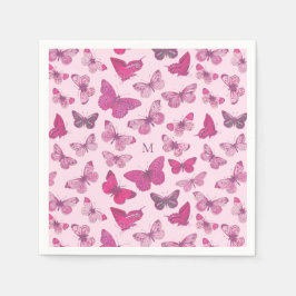 Servilleta De Papel Cute Monograma de Patrón de Mariposa Rosa Femenina