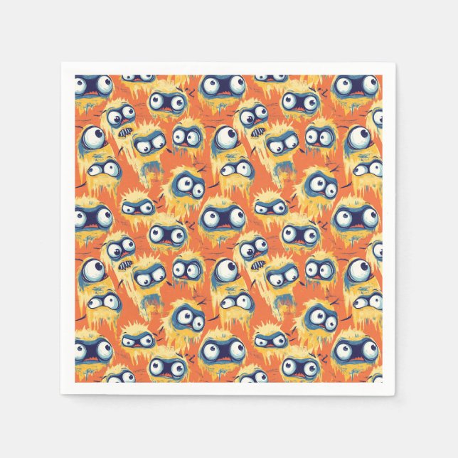Servilleta De Papel Cute Monstruo de Halloween Amarillo Naranja (Anverso)