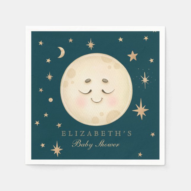 Servilleta De Papel Cute Moon y Star Navy Baby Shower (Anverso)