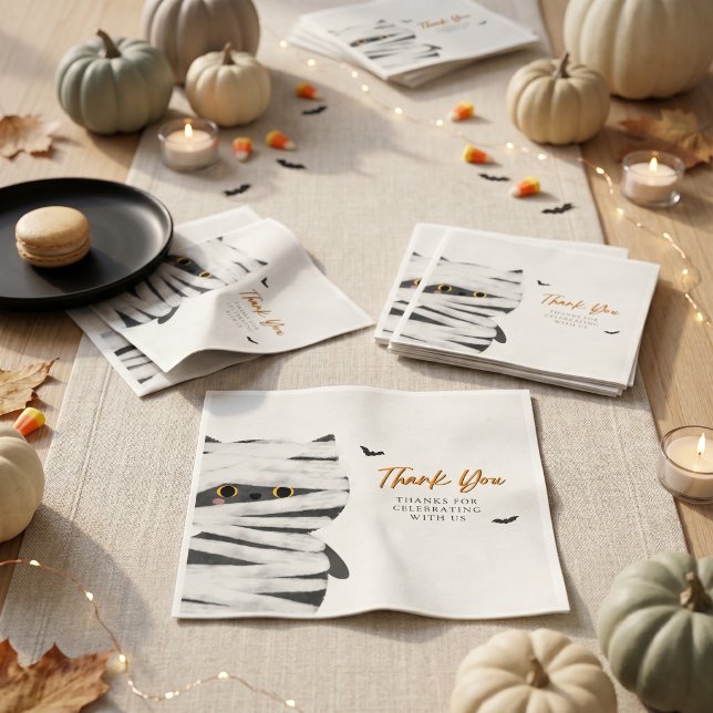 Servilleta De Papel Cute Mummy Cat Halloween Thank You (Subido por el creador)