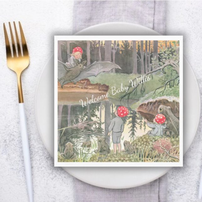 Servilleta De Papel Cute Mushroom Woodland Frog Baby Shower (Subido por el creador)