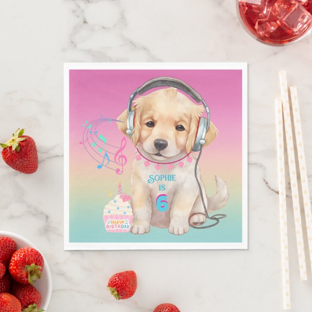 Servilleta De Papel Cute Music Love Golden Retriever Personalizado (In situ)