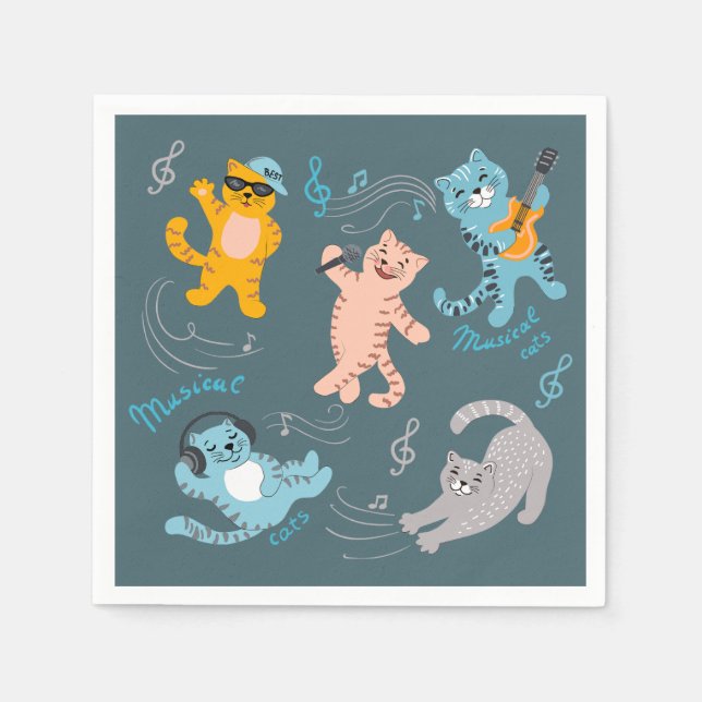 Servilleta De Papel Cute Musical Cats Patrón Niños Fiesta de cumpleaño (Anverso)