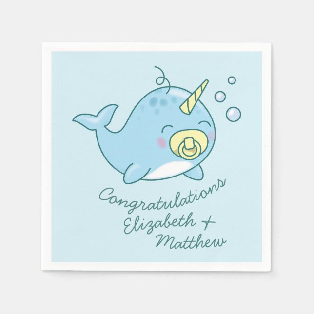 Servilleta De Papel Cute Narwhal Baby Shower Kawaii (Anverso)