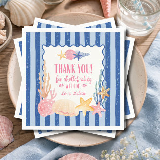 Servilleta De Papel Cute Nautical Azul Rosa Concha de Mar Gracias