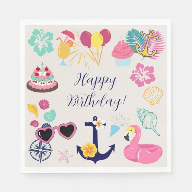 Servilleta De Papel  Cute Nautical Birthday (Anverso)