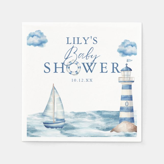 Servilleta De Papel Cute Nautical Ocean Baby Shower (Anverso)