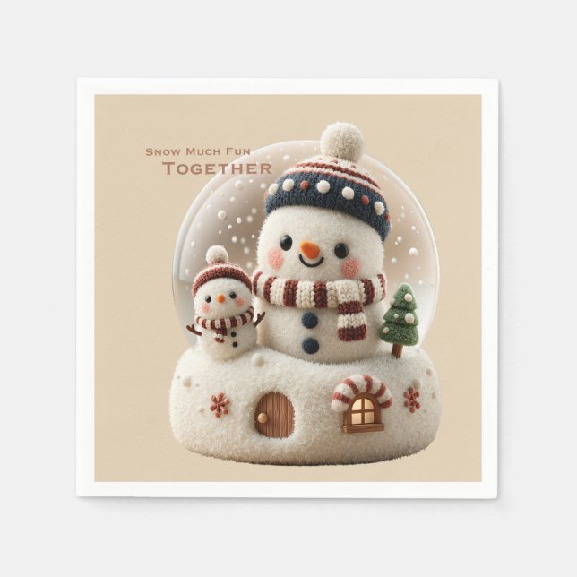 Servilleta De Papel Cute Needle Felted Snowman Snowglobe (Anverso)