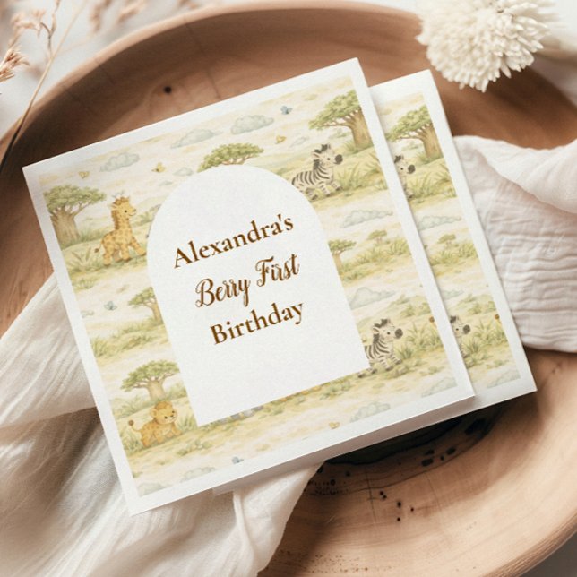 Servilleta De Papel Cute Neutral Safari Animals First Birthday (Subido por el creador)