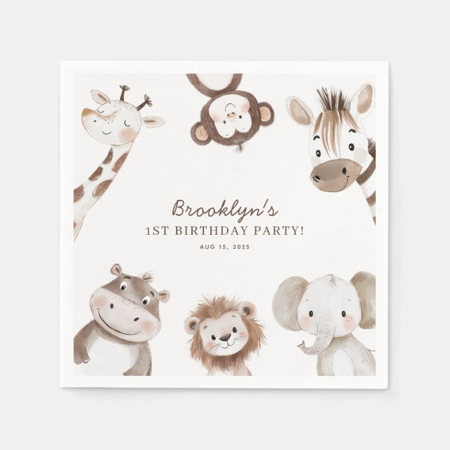 Servilleta De Papel Cute Neutral Safari Jungle Cumpleaños Party Kids (Anverso)