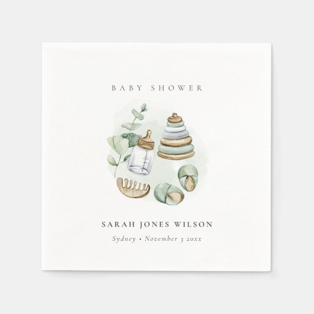 Servilleta De Papel Cute Nursery Essential Leafy Green Baby Shower (Anverso)