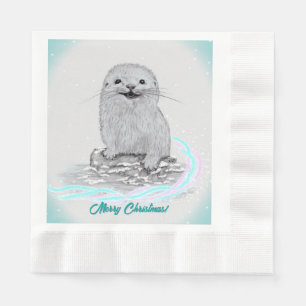 Servilleta De Papel Cute Nutria Blanca de Bebé de Nutria Marina , Feli