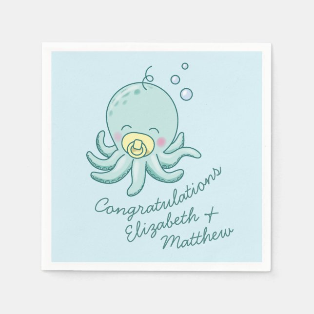 Servilleta De Papel Cute Octopus Baby Shower Kawaii (Anverso)