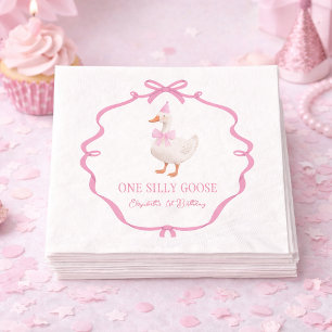 Servilleta De Papel Cute One Silly Goose Lazo Rosa Primer Cumpleaños
