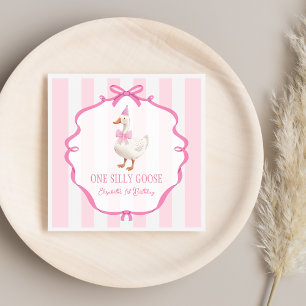 Servilleta De Papel Cute One Silly Goose Lazo Rosa Primer Cumpleaños