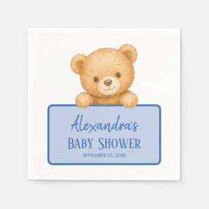 Servilleta De Papel Cute Oso de Peluche Marrón Azul Baby Shower Niño