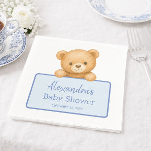 Servilleta De Papel Cute Oso de Peluche Marrón Azul Baby Shower Niño