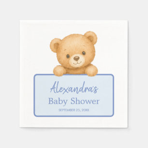 Servilleta De Papel Cute Oso de Peluche Marrón Azul Baby Shower Niño