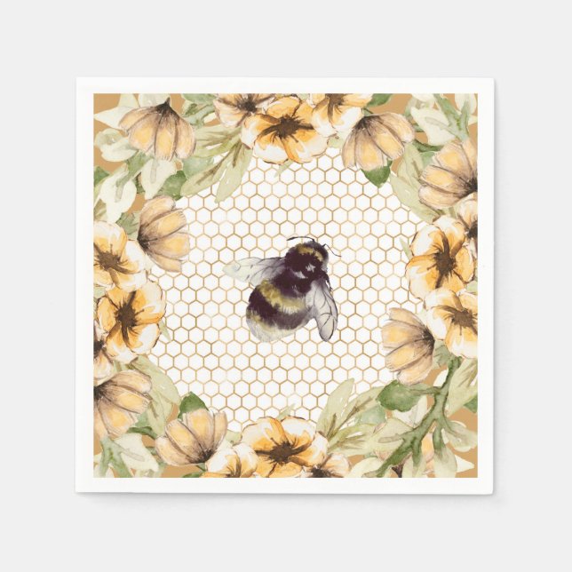 Servilleta De Papel Cute panal y abeja floral  (Anverso)