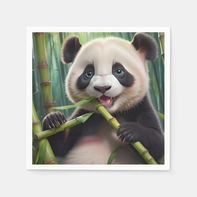 Servilleta De Papel Cute Panda Comiendo Bambú (Anverso)