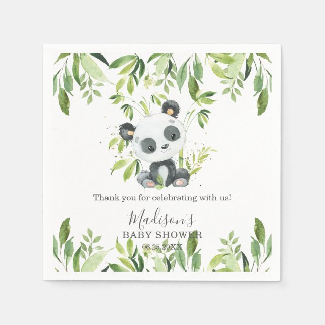 Servilleta De Papel Cute Panda Greenery Bamboo Baby Shower Cumpleaños (Anverso)